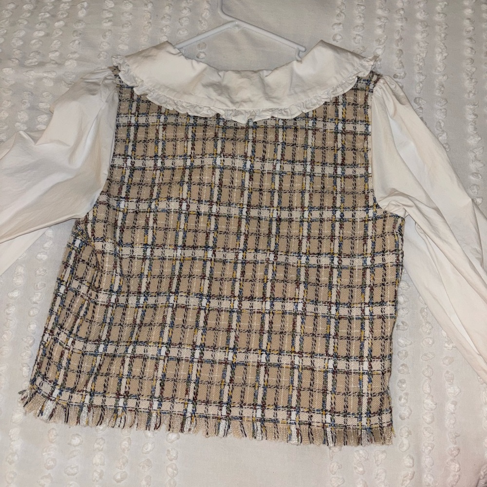 Plaid Blouse with Peter Pan Collar - Picture 2 of 3